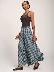Jolie Moi Blue Asymmetric Check Maxi Skirt - Image 4 of 6