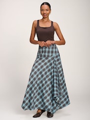 Jolie Moi Blue Asymmetric Check Maxi Skirt - Image 5 of 6