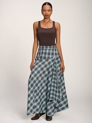 Jolie Moi Blue Asymmetric Check Maxi Skirt - Image 6 of 6