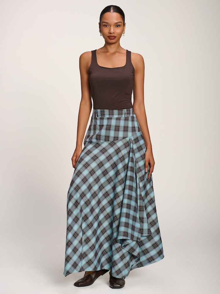 Jolie Moi Blue Asymmetric Check Maxi Skirt - Image 6 of 6 Jolie Moi Blue Asymmetric Check Maxi Skirt - Image 6 of 6