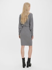 VERO MODA Grey V-Neck Wrap Belted Knitted Jumper Dress - Image 2 of 5