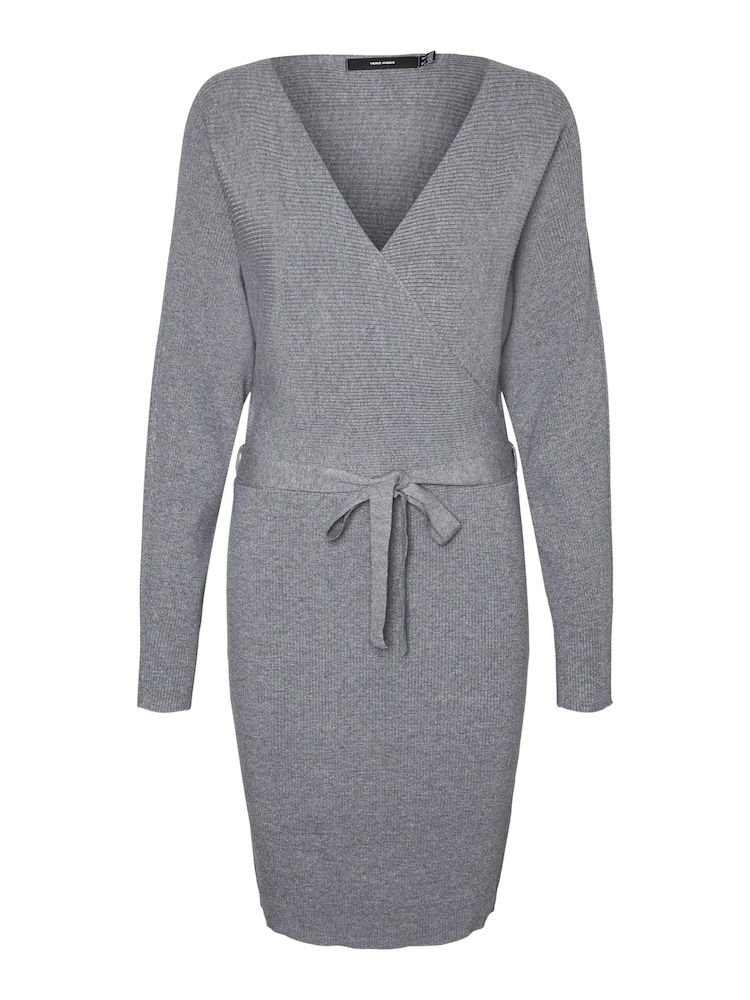 VERO MODA Grey V-Neck Wrap Belted Knitted Jumper Dress - Image 5 of 5