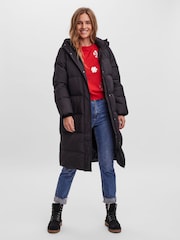 VERO MODA Black Down Padded Hooded Longline Coat - Image 1 of 6
