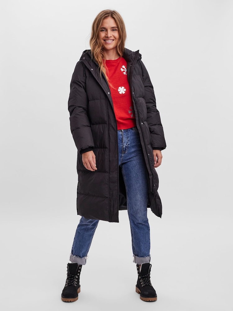 VERO MODA Black Down Padded Hooded Longline Coat - Image 1 of 6