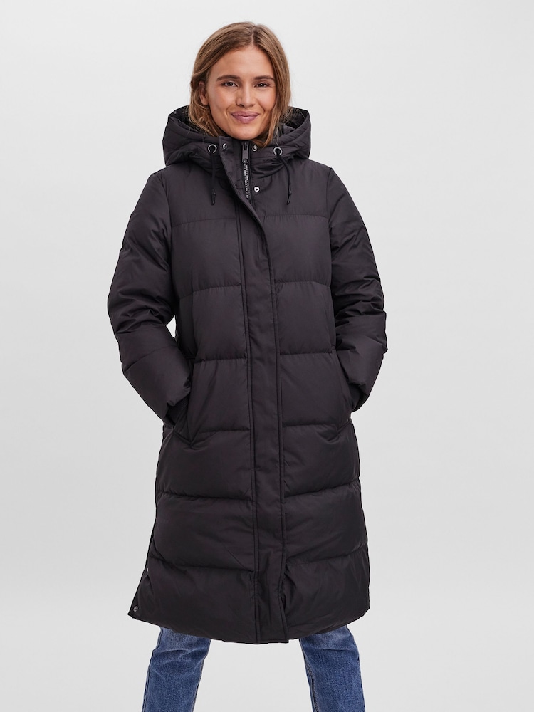 VERO MODA Black Down Padded Hooded Longline Coat - Image 2 of 6