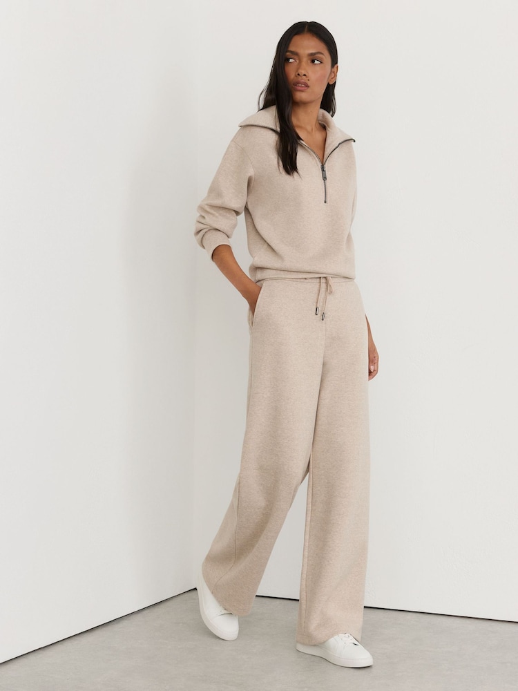 Reiss Neutral Sylvie Petite Herringbone Wide-Leg Drawstring Joggers - Image 1 of 7