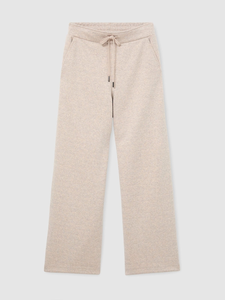 Reiss Neutral Sylvie Petite Herringbone Wide-Leg Drawstring Joggers - Image 2 of 7