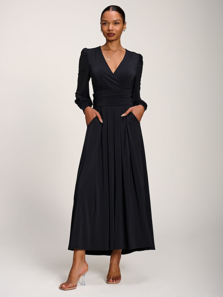 Jolie Moi Black Long Sleeve Soft Jersey Maxi Dress - Image 2 of 6