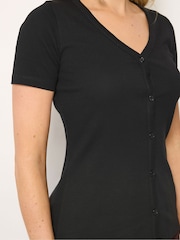 Long Tall Sally Black Button Through T-Shirt - Image 4 of 5