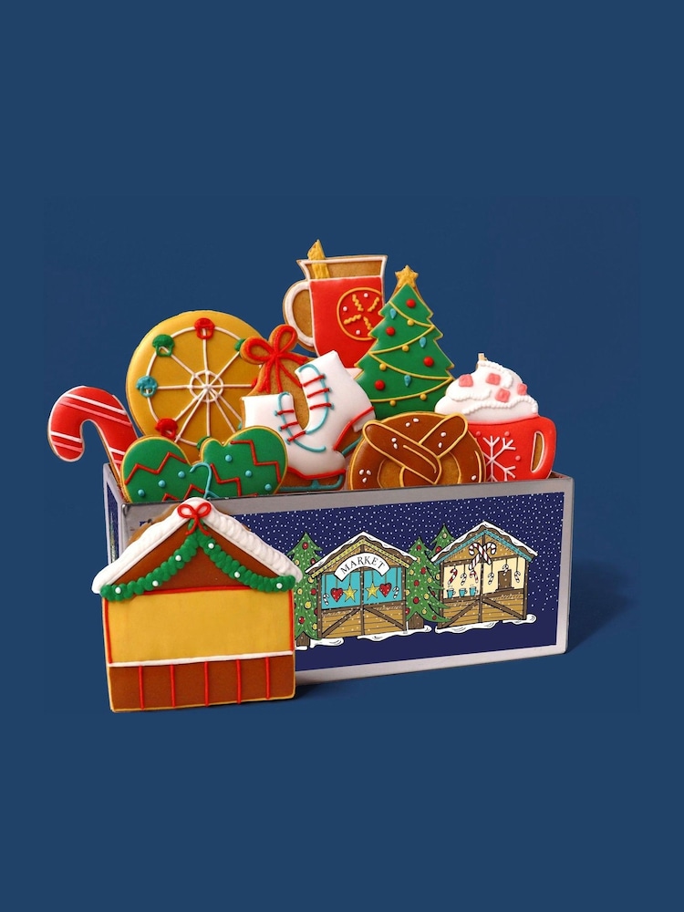 Biscuiteers Christmas Market Biscuit Tin - Image 1 of 2 Biscuiteers Christmas Market Biscuit Tin - Image 1 of 2