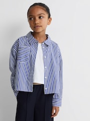 Reiss Blue Danica Teen Striped Cotton Shirt - Image 1 of 7