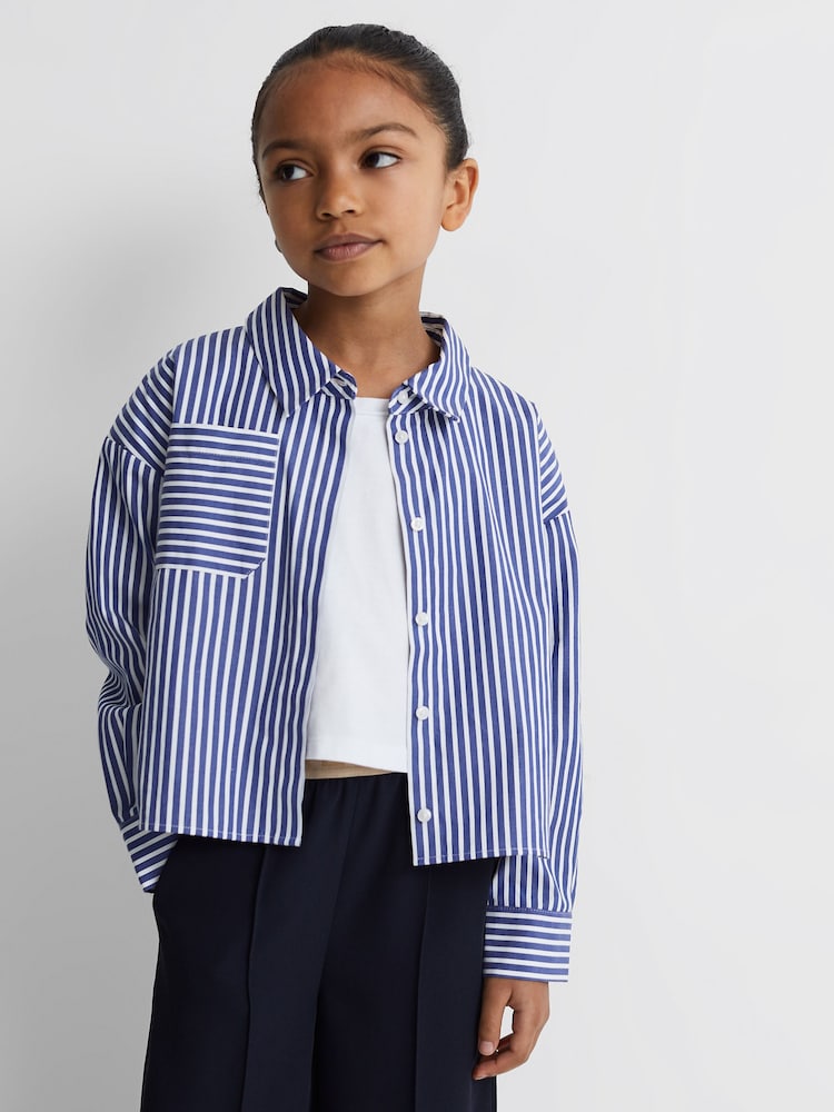 Reiss Blue Danica Teen Striped Cotton Shirt - Image 1 of 7