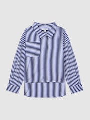 Reiss Blue Danica Teen Striped Cotton Shirt - Image 2 of 7