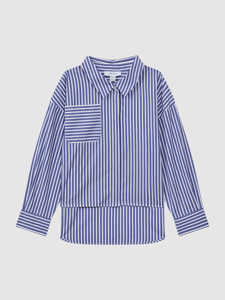 Reiss Blue Danica Teen Striped Cotton Shirt - Image 2 of 7
