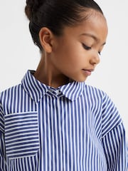 Reiss Blue Danica Teen Striped Cotton Shirt - Image 4 of 7