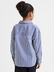 Reiss Blue Danica Teen Striped Cotton Shirt - Image 5 of 7