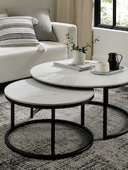 Bentley Designs Matt White Mateo Stone Nest Table - Image 1 of 4