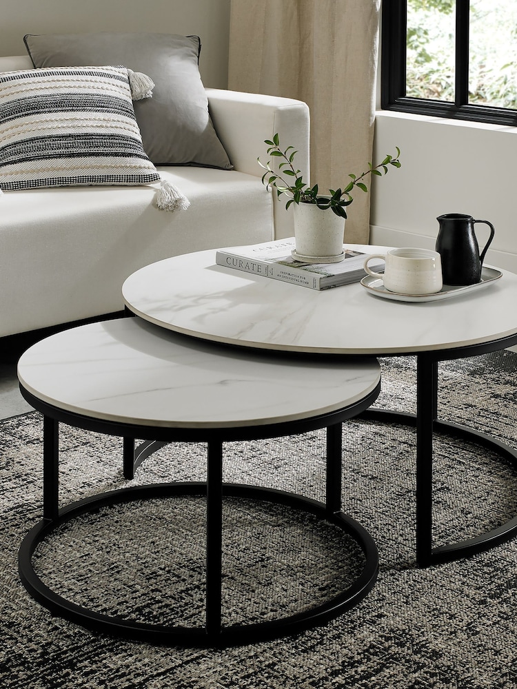 Bentley Designs Matt White Mateo Stone Nest Table - Image 1 of 4 Bentley Designs Matt White Mateo Stone Nest Table - Image 1 of 4