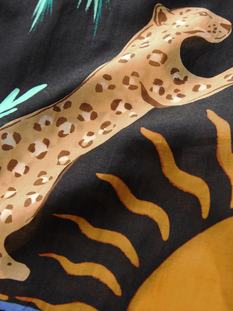 Black Animal Placement Print Sheer Long Sleeve Oversized Shirt - Image 1 of 2