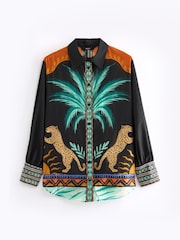 Black Animal Placement Print Sheer Long Sleeve Oversized Shirt - Image 2 of 2