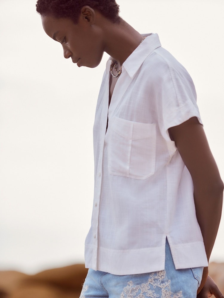 White Short Sleeve Cotton Shirt - Image 2 of 7