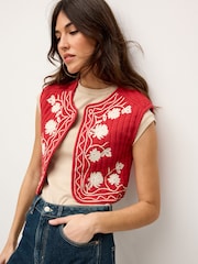 Red/White Floral Embroidery Waistcoat - Image 1 of 7