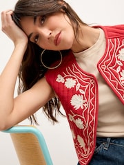 Red/White Floral Embroidery Waistcoat - Image 4 of 7