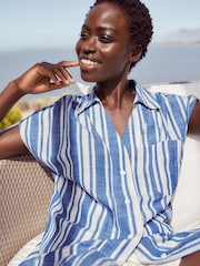 Blue/White Stripe Short Sleeve Cotton Shirt - Image 1 of 6