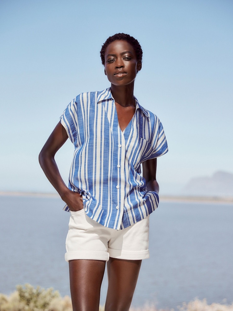 Blue/White Stripe Short Sleeve Cotton Shirt - Image 2 of 6