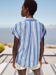 Blue/White Stripe Short Sleeve Cotton Shirt - Image 3 of 6