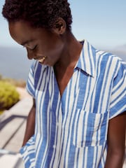 Blue/White Stripe Short Sleeve Cotton Shirt - Image 4 of 6