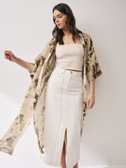 Khaki Green Tie Dye 3/4 Sleeve Kimono - Image 1 of 6
