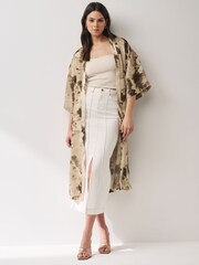 Khaki Green Tie Dye 3/4 Sleeve Kimono - Image 2 of 6