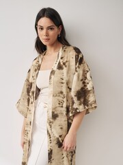 Khaki Green Tie Dye 3/4 Sleeve Kimono - Image 4 of 6