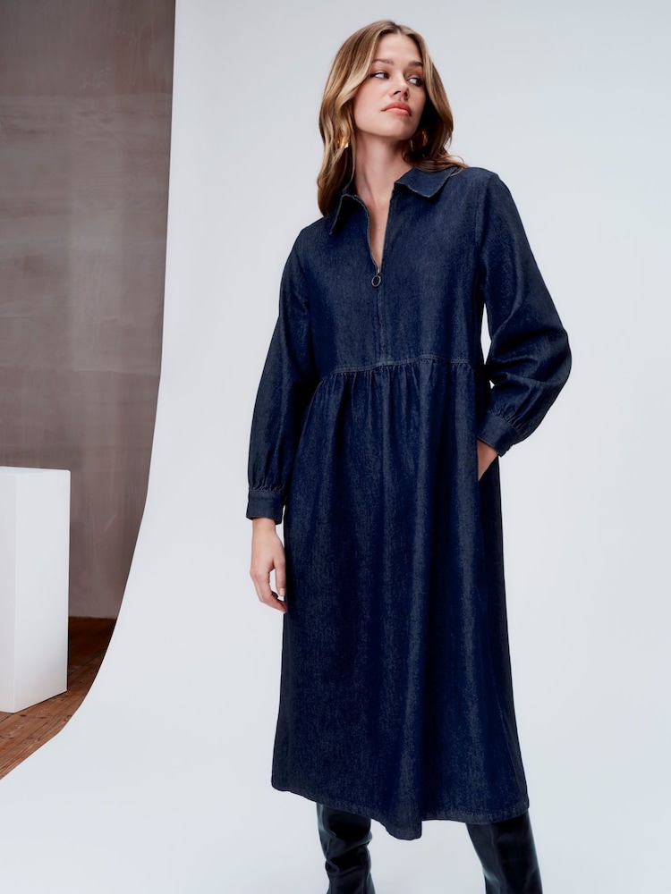Monsoon Alana Midi Zip 100% Cotton Dress - Imagen 1 de 6 Monsoon Alana Midi Zip 100% Cotton Dress - Imagen 1 de 6