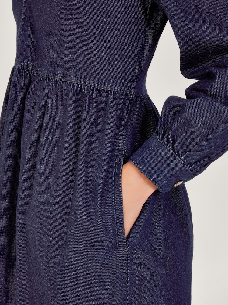 Monsoon Blue Alana Midi Zip 100% Cotton Dress - Image 3 of 6