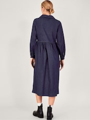 Monsoon Blue Alana Midi Zip 100% Cotton Dress - Image 4 of 6