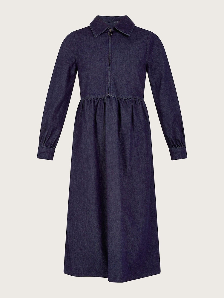 Monsoon Blue Alana Midi Zip 100% Cotton Dress - Image 6 of 6
