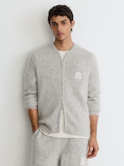 Reiss Eddie Monogram Brushed Wool-Blend Bomber Cardigan - 8суретінің 1 суреті