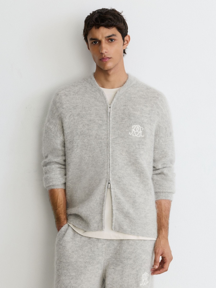 Reiss Eddie Monogram Brushed Wool-Blend Bomber Cardigan - 8суретінің 1 суреті