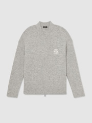 Reiss Eddie Monogram Brushed Wool-Blend Bomber Cardigan - 8суретінің 2 суреті