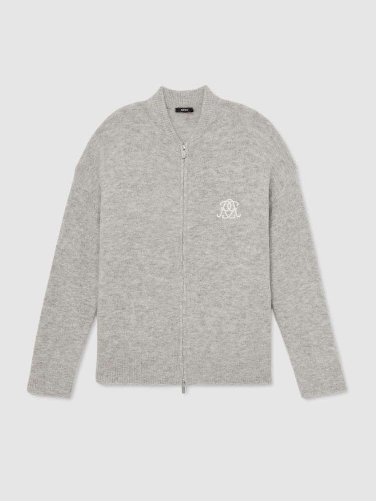 Reiss Eddie Monogram Brushed Wool-Blend Bomber Cardigan - 8суретінің 2 суреті