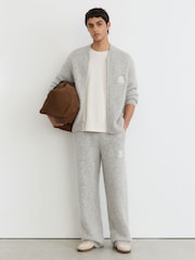 Reiss Eddie Monogram Brushed Wool-Blend Bomber Cardigan - 8суретінің 4 суреті