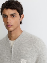 Reiss Eddie Monogram Brushed Wool-Blend Bomber Cardigan - 8суретінің 6 суреті