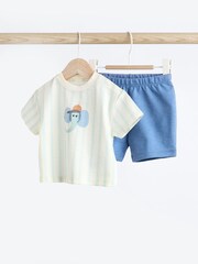 Blue Elephant Baby 100% Cotton T-Shirt And Shorts 2 Piece Set - Image 1 of 12