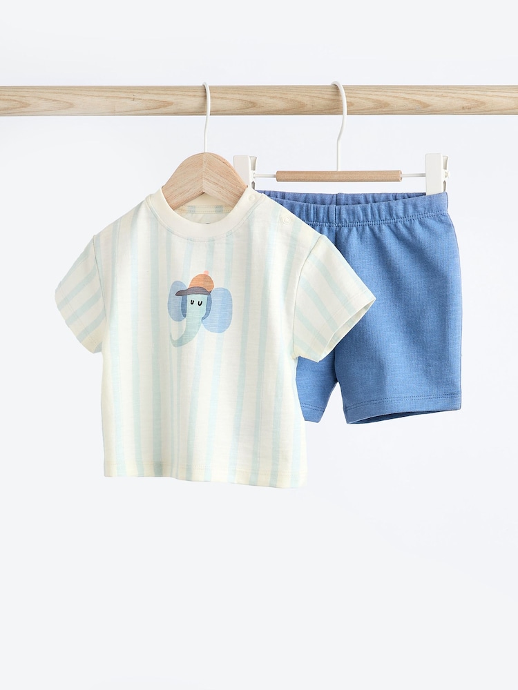 Blue Elephant Baby 100% Cotton T-Shirt And Shorts 2 Piece Set - Image 1 of 12