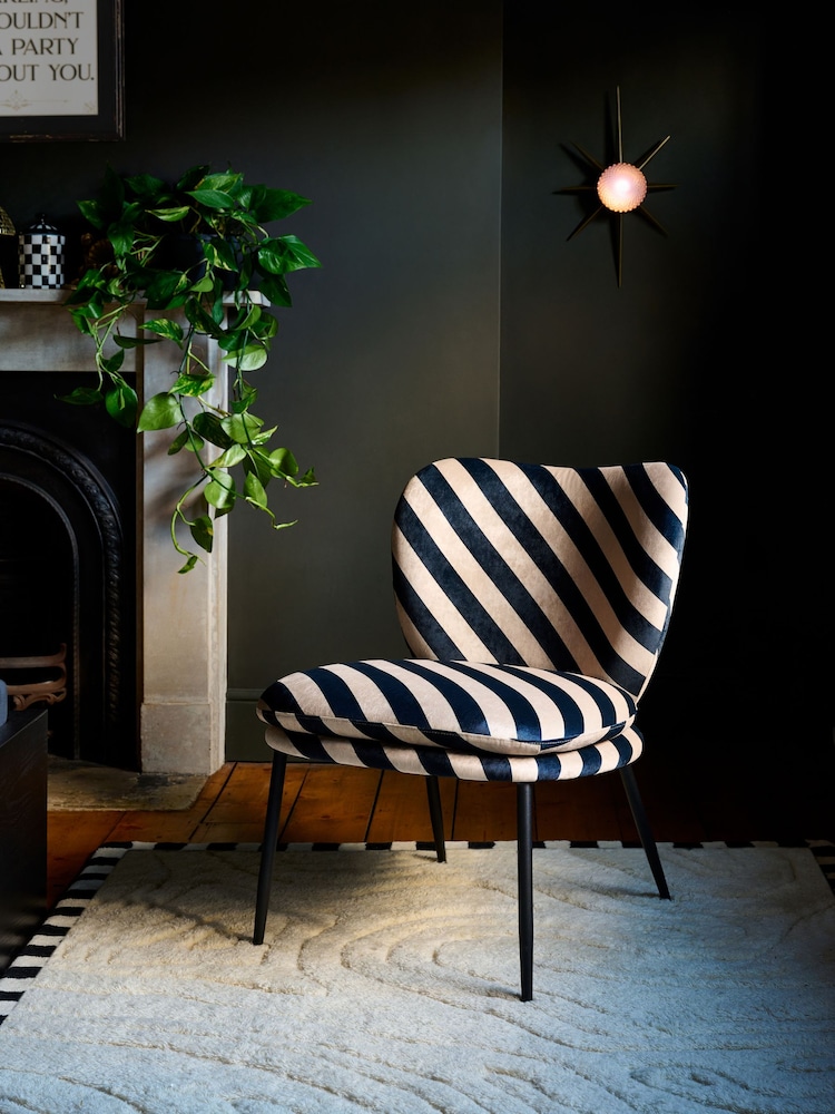 Rockett St George Studio Stripe Velvet Sand and Black Perfect Accent Chair - Image 1 of 7