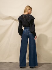 Ro&Zo Trim Insert Cotton Black Blouse - Image 2 of 6