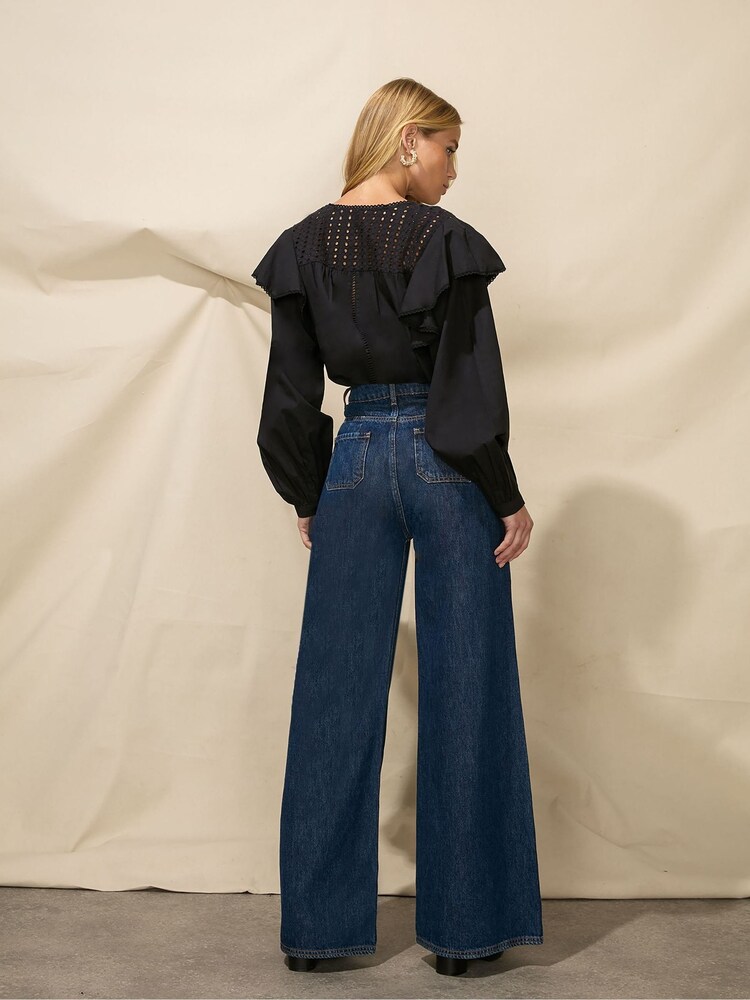 Ro&Zo Trim Insert Cotton Black Blouse - Image 2 of 6