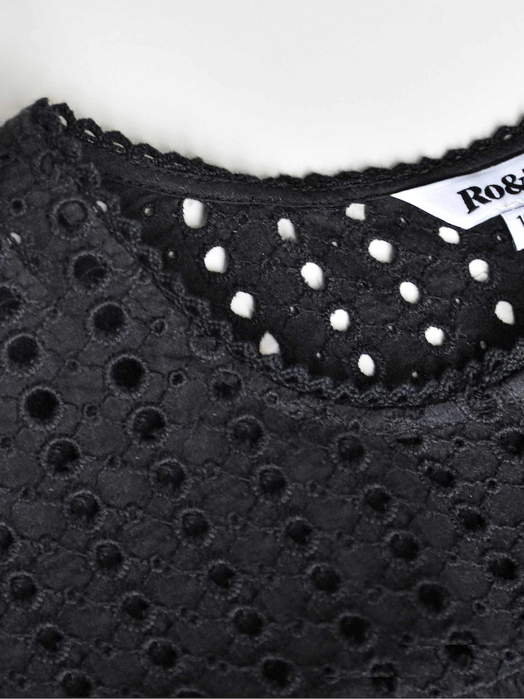 Ro&Zo Trim Insert Cotton Black Blouse - Image 6 of 6